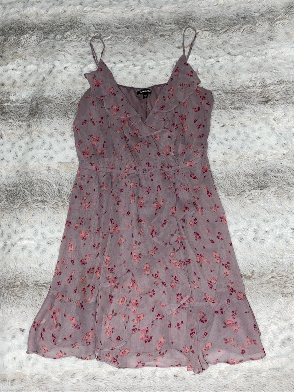 Express Mauve Floral Ruffle Mini Dress